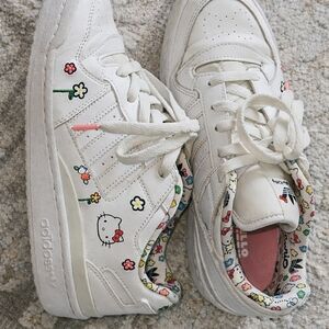 Adidas White Sneakers with Floral and Character Design